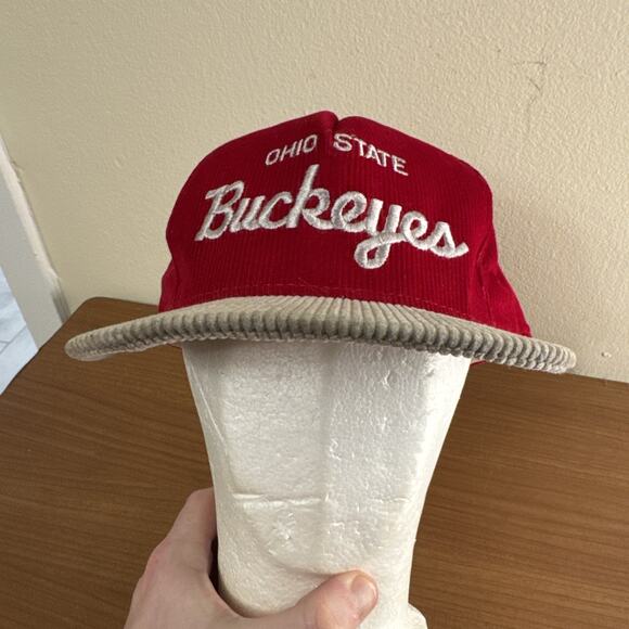 Vintage Ohio State Buckeyes Script Corduroy Snapback Hat Cap 90s AJD University - Picture 11 of 15